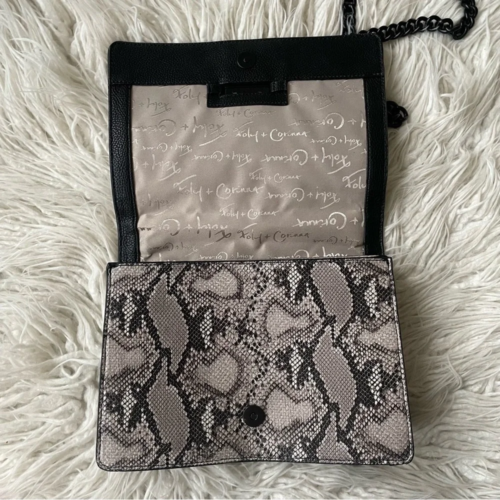 Foley + Corinna Grey Black Faux Snakeskin Leather Chain Link Cross Body Bag NWOT